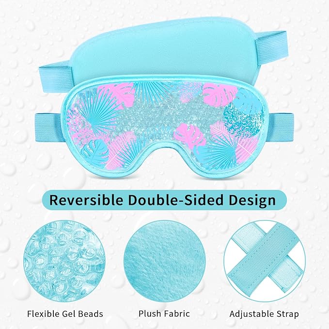 Cooling Eye Mask Gel Eye Mask, Reusable Hot Cold Therapy cold eye mask for Post Surgery, Puffiness, Dark Circles, Eye Bags, Dry Eyes, Migraines with Soft Plush Backing (Leaves)-Velvo Beauty
