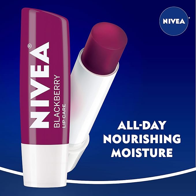 NIVEA Lip Balm, Blackberry Flavored Tinted Lip Balm Stick with Shea Butter and Jojoba Oil, 0.17 Oz, Pack of 4-Velvo Beauty