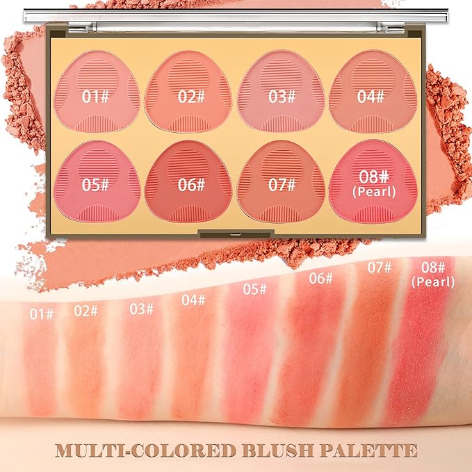 DAGEDA 8 Colors Blush Palette Makeup, Natural Face Blush for Cheeks, Smooth Powder Blush Palette with Brush,Facial Makeup Blushes Set-Velvo Beauty