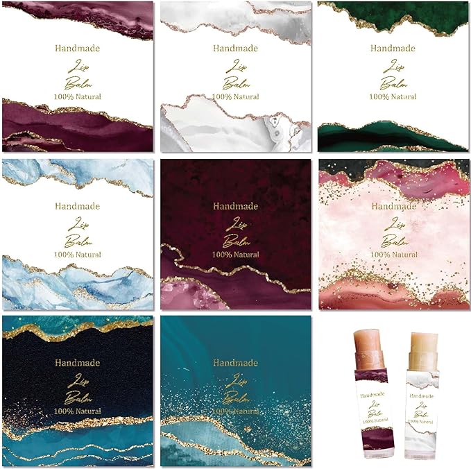 CRASPIRE 80Pcs 8 Styles Lip Balm Sticker Vintage Quicksand Background Self-Adhesive Homemade Lip Balm Labels Vintage Square DIY Label Stickers for Lip Balm Containers Cosmetics Lipsticks-Velvo Beauty