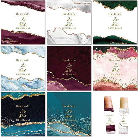 CRASPIRE 80Pcs 8 Styles Lip Balm Sticker Vintage Quicksand Background Self-Adhesive Homemade Lip Balm Labels Vintage Square DIY Label Stickers for Lip Balm Containers Cosmetics Lipsticks-Velvo Beauty