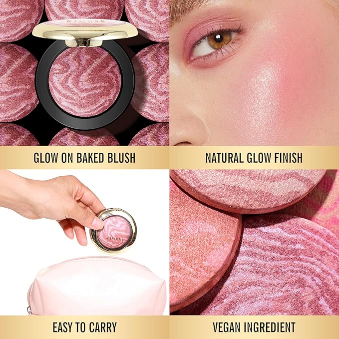 KIMUSE Baked Blush, Lighting Glow Marbleized Blush Powder Blush, Contour & Highlight Face for a Creamy Lightweight Natural Finish-Velvo Beauty