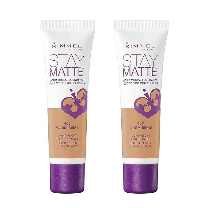 Rimmel Stay Matte Liquid Foundation, Warm Beige, 1 Fl Oz, Pack of 2-Velvo Beauty