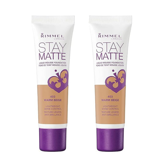 Rimmel Stay Matte Liquid Foundation, Warm Beige, 1 Fl Oz, Pack of 2-Velvo Beauty