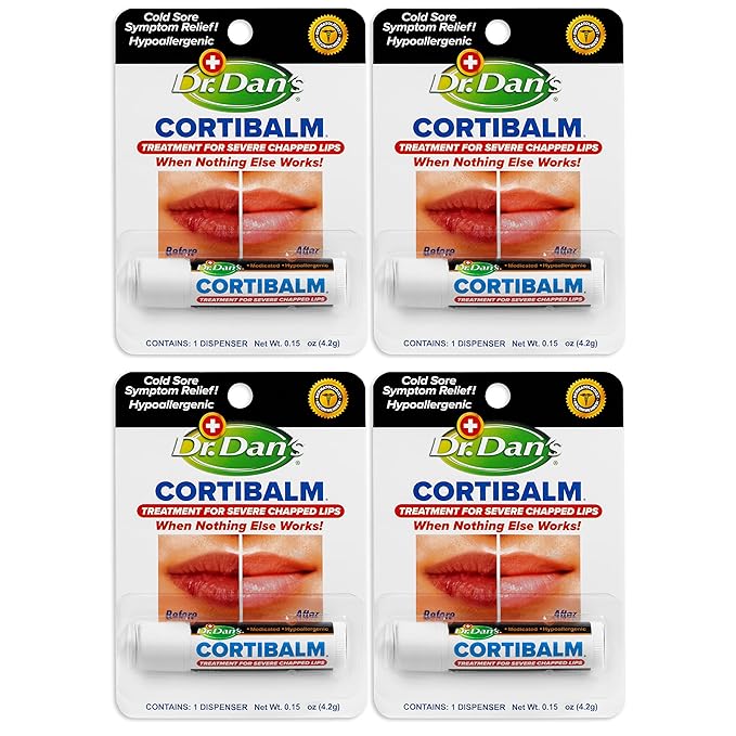 Dr. Dan's Cortibalm- 4 Pack - for Dry Cracked Lips - Healing Lip Balm for Severely Chapped Lips - Designed for Men, Women and Children-Velvo Beauty