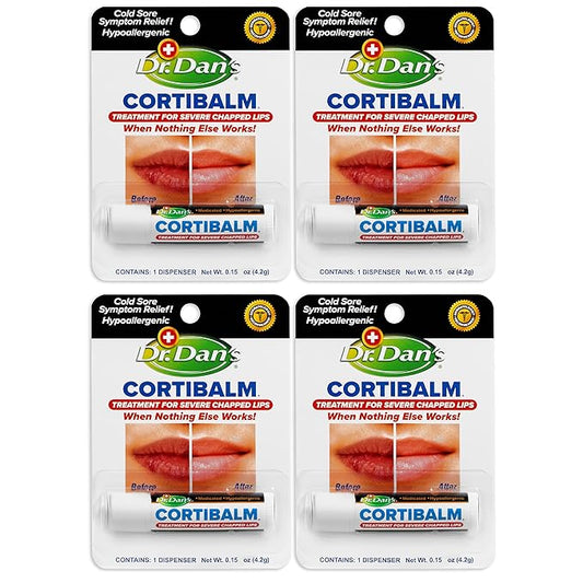 Dr. Dan's Cortibalm- 4 Pack - for Dry Cracked Lips - Healing Lip Balm for Severely Chapped Lips - Designed for Men, Women and Children-Velvo Beauty