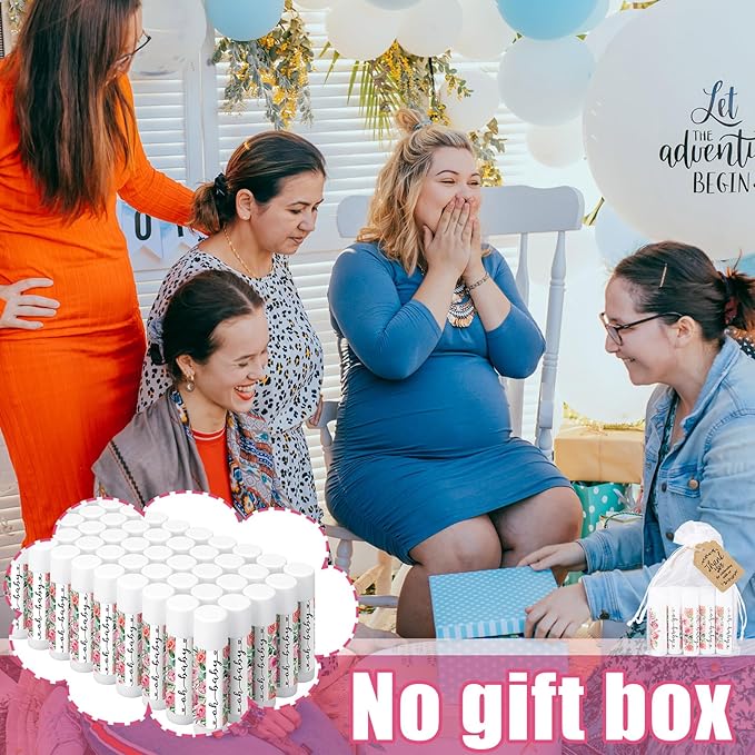 Demissle 50 Pcs Baby Shower Lip Balm Gift Set with 100 Pcs Organza Bags Baby Shower Party Favor for Guest Thank You Tag Rope Baby Shower Party Decoration Gender Reveal Souvenirs(Watercolor Flower)-Velvo Beauty