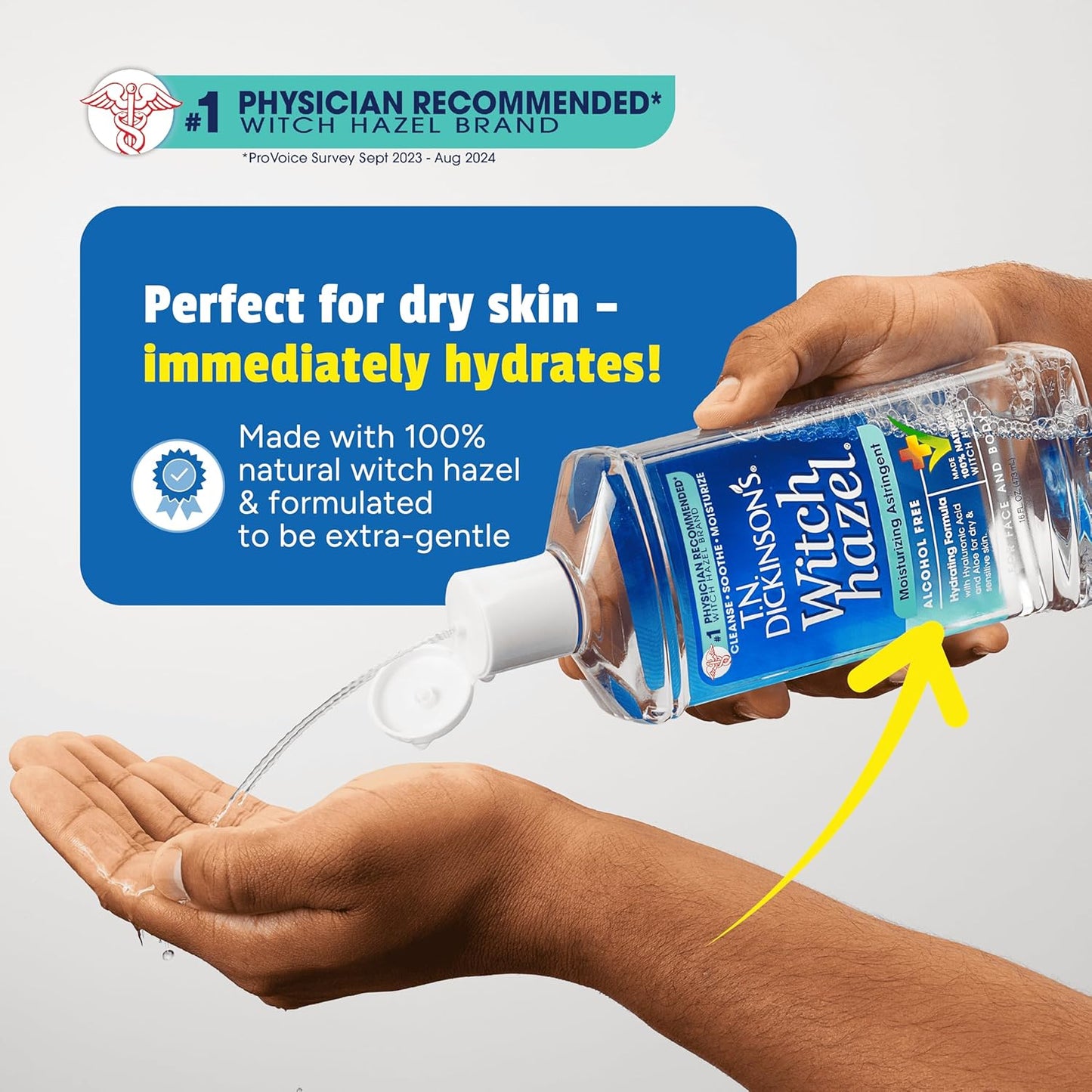 T.N. Dickinson's Witch Hazel Alcohol Free Moisturizing Astringent | 100% Natural Witch Hazel | Calms, Nourishes, Hydrates Skin | for Face & Body | 16 Fl Oz-Velvo Beauty