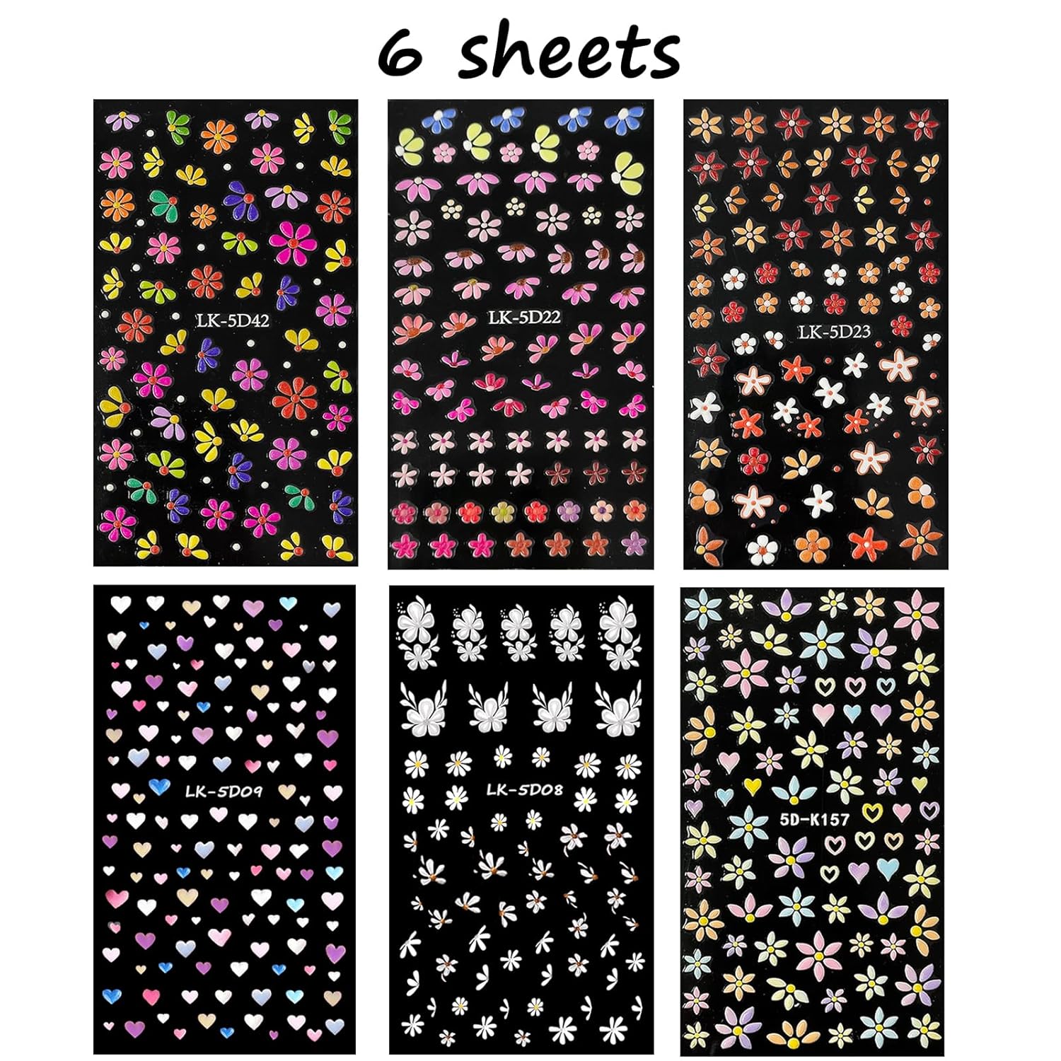 Flower Nail Art Stickers Decals 5D Embossed Nail Decals Spring Summer Nails Design Self-Adhesive Supplies Accessories 3D Flower for Women Nails DIY Decoration(6 Sheets)-Velvo Beauty