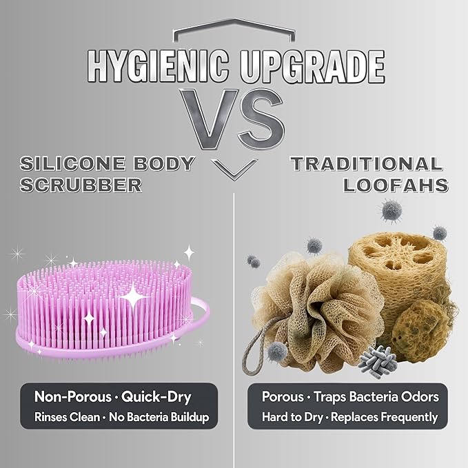 Avilana Silicone Body Scrubber – Gentle Shower Brush & Loofah Alternative- Food Grade & Lab Tested – Fast-Drying, Hygienic, BPA-Free Silicone Body Gentle Exfoliator (Gray, Exfoliate)-Velvo Beauty