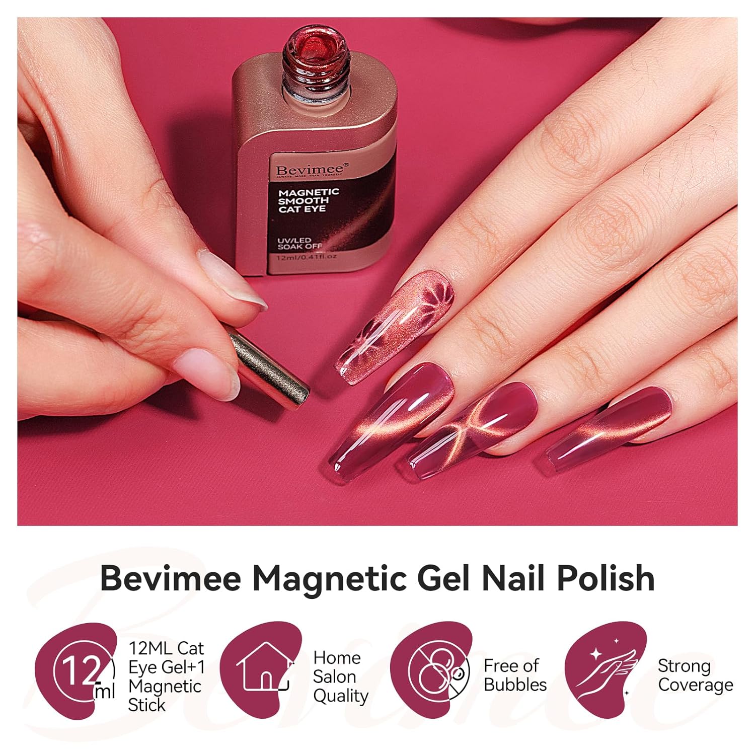 Cat Eye Gel Nail Polish Red Glass Jelly Magnetic Nail Polish Gel Shimmer Glitter Gloss Shine Holographic Wine Color Velvet For Nail Art Manicure DIY At Home 12ml-Velvo Beauty