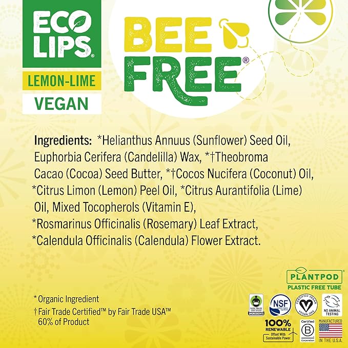 Eco Lips Bee Free Variety Pack Vegan Lip Balm | Candelilla Wax, Cocoa Butter & Coconut Oil Lip Care. Soothe & Moisturize Dry, Chapped Lips - 100% Plastic-Free Plant Pod Packaging - Made in USA-Velvo Beauty