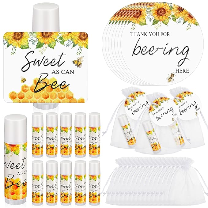 Fumete 50 Set Bee Favors Baby Shower Thank You Gifts Lip Balms for Guests Boys Girls Gender Reveal Favors for Baby Shower Bee Party Prizes Souvenirs Bags Stuffer Classroom Prizes-Velvo Beauty