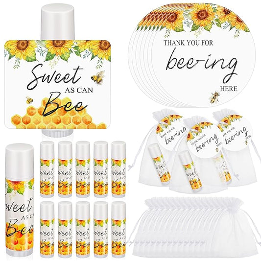 Fumete 50 Set Bee Favors Baby Shower Thank You Gifts Lip Balms for Guests Boys Girls Gender Reveal Favors for Baby Shower Bee Party Prizes Souvenirs Bags Stuffer Classroom Prizes-Velvo Beauty