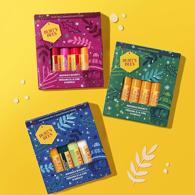 Burt's Bees Lip Balm Gift Set, Beeswax Bounty Fruit Mix, Perfect Lip Balms for Holiday Gift Baskets, 4-Pack, 0.15 oz.-Velvo Beauty