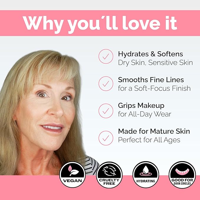 Elizabeth Mott Thank Me Later Hydrating Primer for Mature Skin – Lightweight, Gripping Face Primer for Dry, Sensitive, or Aging Skin – Smooths Texture & Hydrates with Hyaluronic Acid & Peptides, 30g-Velvo Beauty