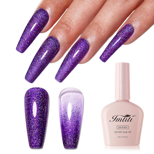 Imtiti Glitter Gel Nail Polish, Purple Iridescent Glitter Nail Gel Polish Diamond Shimmer Sparkle Soak Off UV LED Spring Summer Manicure 10ML-Velvo Beauty