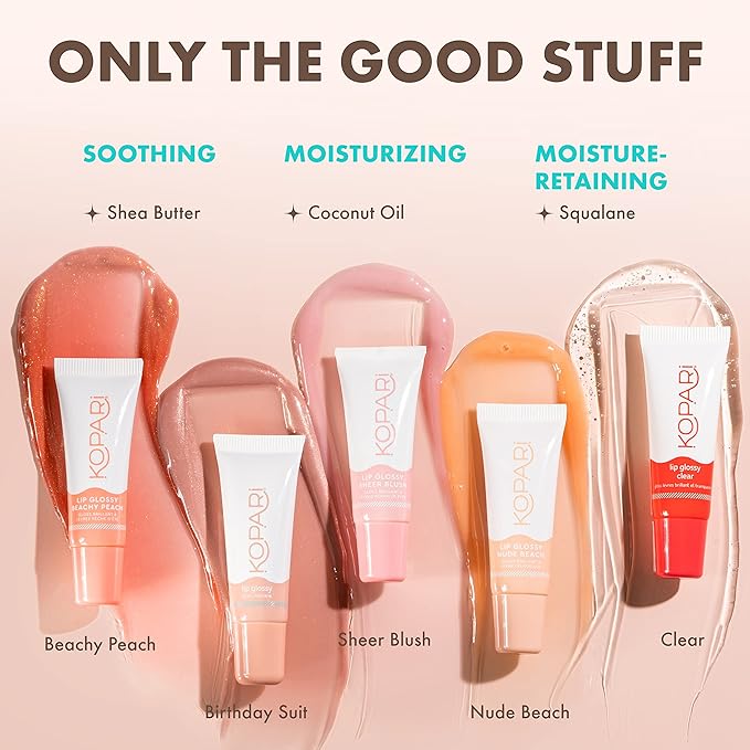 Kopari Coconut Lip Glossy Clear - Hydrating and Moisturizing Coconut Oil, Vitamin E and Shea Butter Lip Gloss With 100% Organic Coconut Oil, Non GMO, Vegan Sulfate Free (4 Pack)-Velvo Beauty