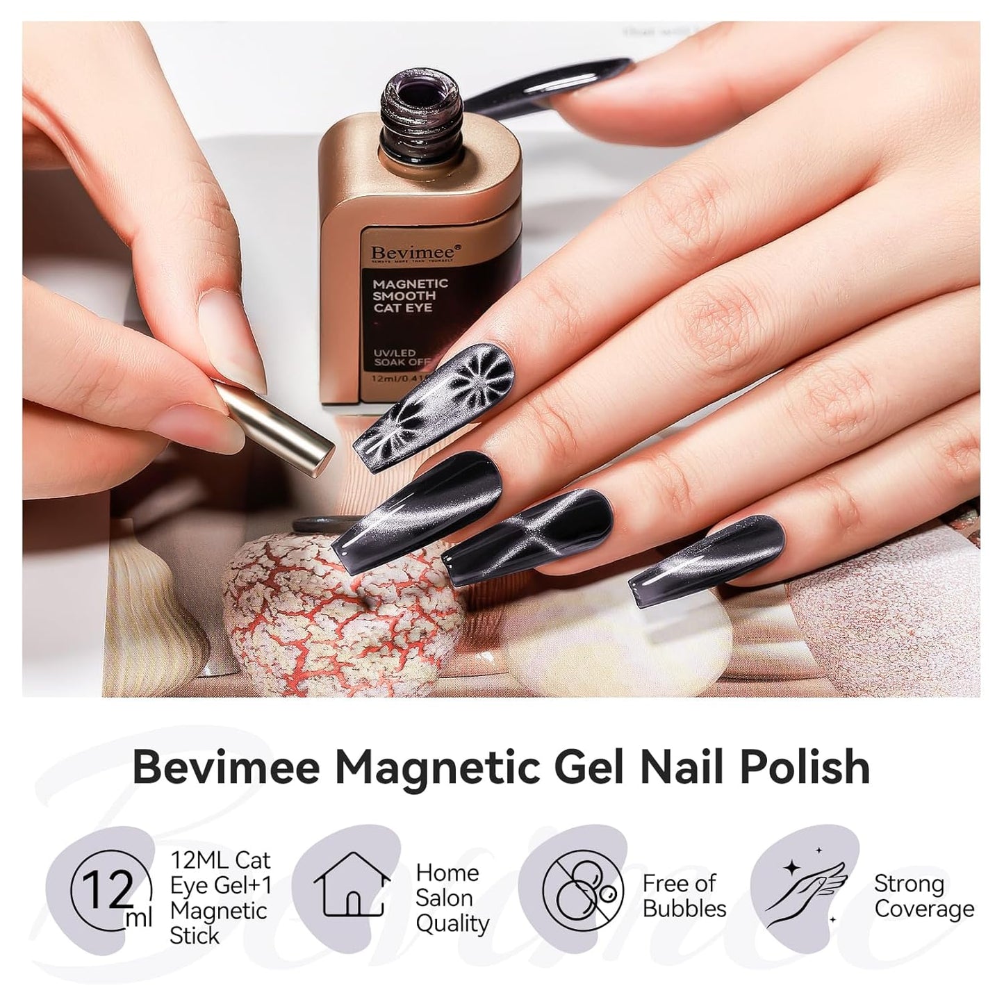 Cat Eye Gel Polish - Black, Glitter Magnetic Nail Polish Moonlight, Cateye Polish With Magnet Stick Holographic Shimmer Cateye Effect, UV Velvet Gel Nail Art Manicure Salon DIY Home, 12ML-Velvo Beauty