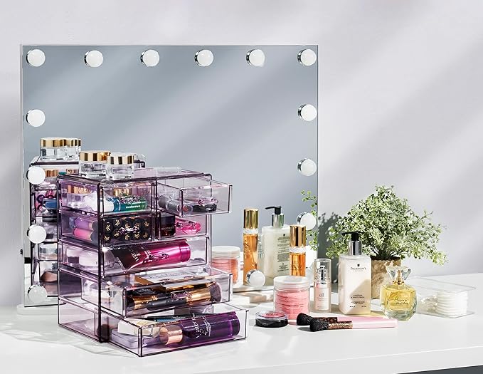 Sorbus Acrylic Makeup Organizer - Organization and Storage Case for Cosmetics Make Up & Jewelry - Big Clear Makeup Organizer for Vanity, Bathroom, College Dorm, Closet, Desk (3 Large, 4 Small Drawers)-Velvo Beauty