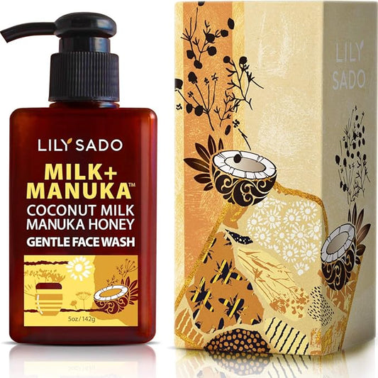 LILY SADO MILK+MANUKA™ Coconut Milk & Manuka Honey Gentle Gel Face Cleanser - Natural Cruelty-Free Facial Wash Cleanses, Balances, Soothes & Hydrates - Reduces Pores & Blackheads - 5oz-Velvo Beauty