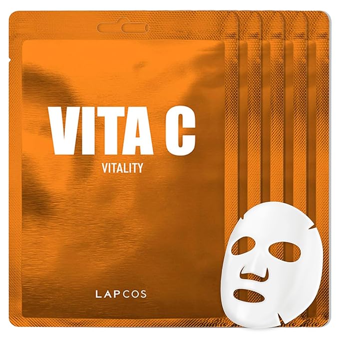LAPCOS Vita C Sheet Mask, Daily Face Mask with Vitamin C to Renew Skin, Korean Beauty Favorite, 5-Pack-Velvo Beauty