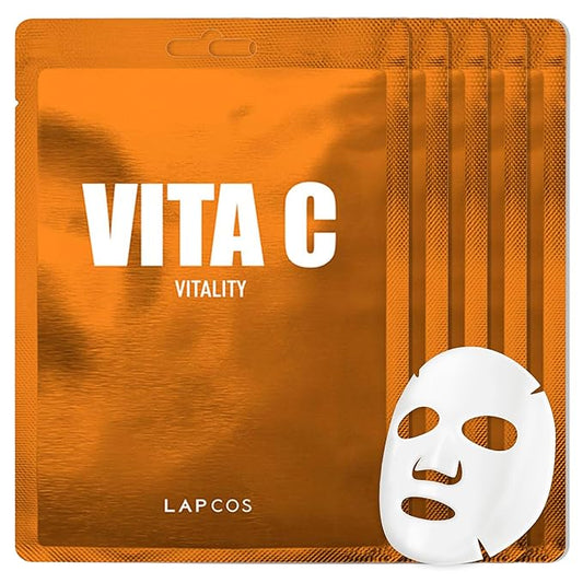 LAPCOS Vita C Sheet Mask, Daily Face Mask with Vitamin C to Renew Skin, Korean Beauty Favorite, 5-Pack-Velvo Beauty