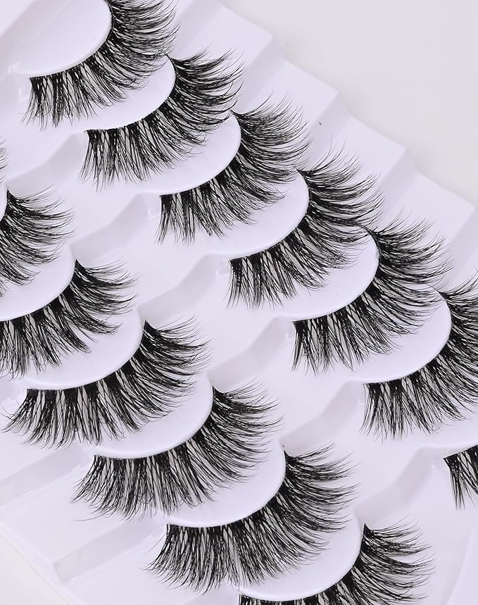 Onlyall False Eyelashes Natural Lashes Wispy Lashes Natural Look False Eyelashes Natural Flared Eyelashes False Eye Lashes Fluffy Lashes 7 Pairs A28-Velvo Beauty