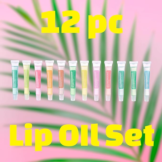 Expressions 12pc Lip Oil Set - Flavored Lip Oils Value Pack, Hydrating Lip Oils w/Squeeze Tube Application, Moisturizing Lip Oil Collection for Everyday Lip Care and Lip Repair (HYDROBOOST)-Velvo Beauty