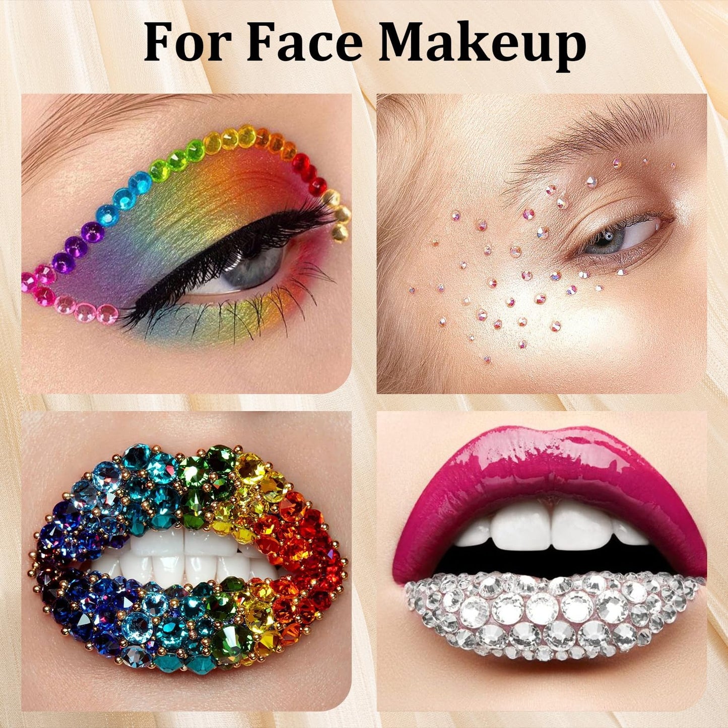 Colorful Face Gems for Makeup Set, Flatback Gorgeous AB&Clear Gems, Mixed-Colored Crystals with Tweezer+Picker Pencil+Makeup Glue+Dual-End Dotting Tool for Eye Hair Body Make-up and Nail Art Deco-Velvo Beauty