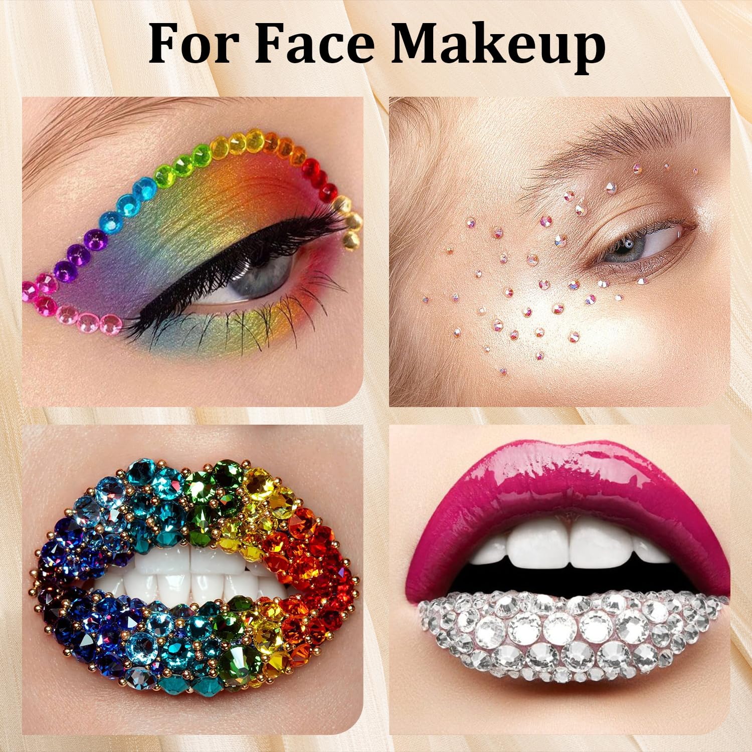 Colorful Face Gems for Makeup Set, Flatback Gorgeous AB&Clear Gems, Mixed-Colored Crystals with Tweezer+Picker Pencil+Makeup Glue+Dual-End Dotting Tool for Eye Hair Body Make-up and Nail Art Deco-Velvo Beauty