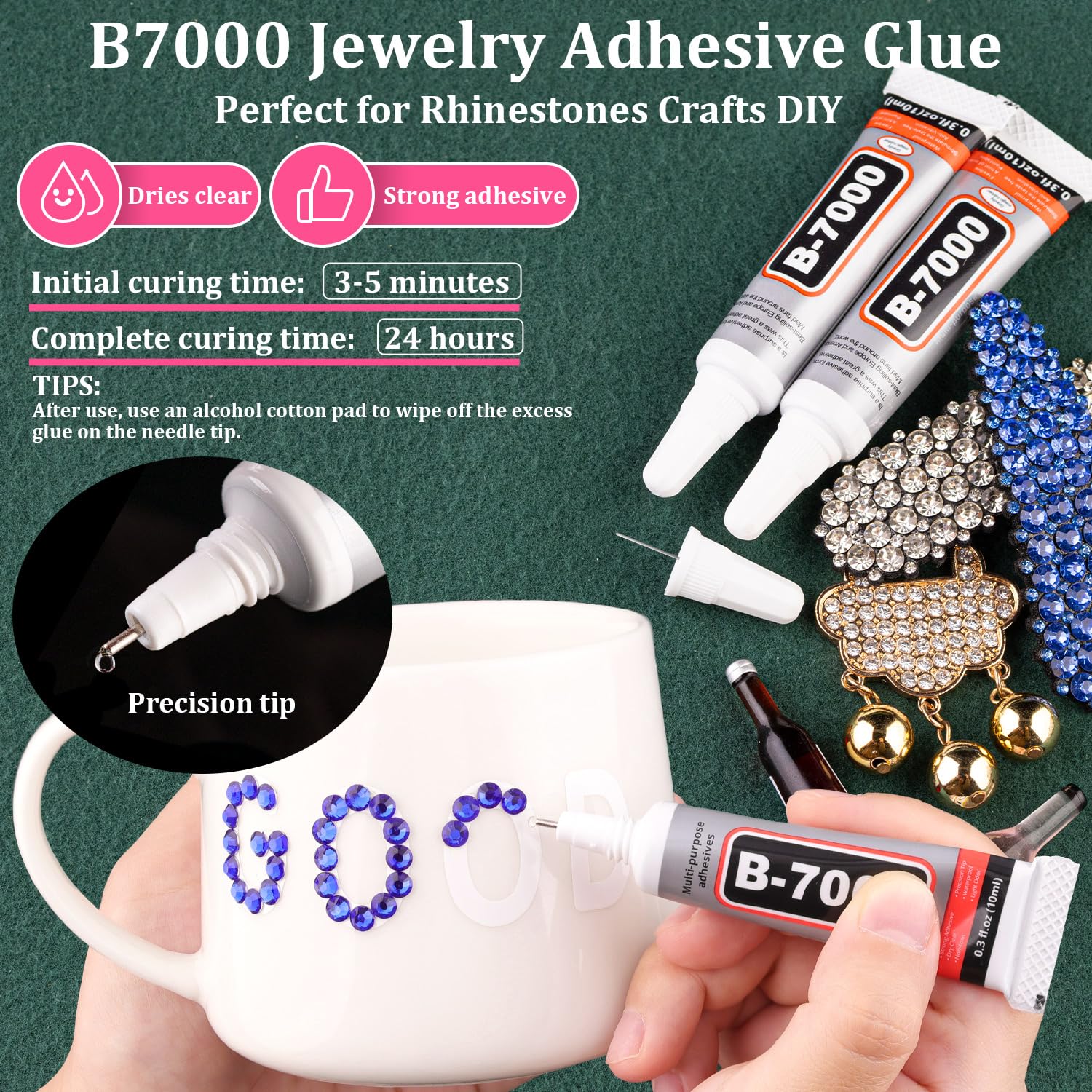 Resin Rhinestones for Crafting with B7000 Jewelry Glue, 2 Boxes Blue Rhinestones Flatback Crystals with 3Pcs 10ml Glue for Bedazzling Crafts DIY Nail Art Makeup, Gems for Clothing Shoes-Velvo Beauty