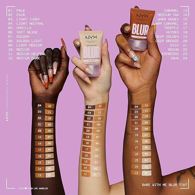 NYX PROFESSIONAL MAKEUP Bare With Me Blur Skin Tint Foundation Make Up with Matcha, Glycerin & Niacinamide - Light Ivory-Velvo Beauty