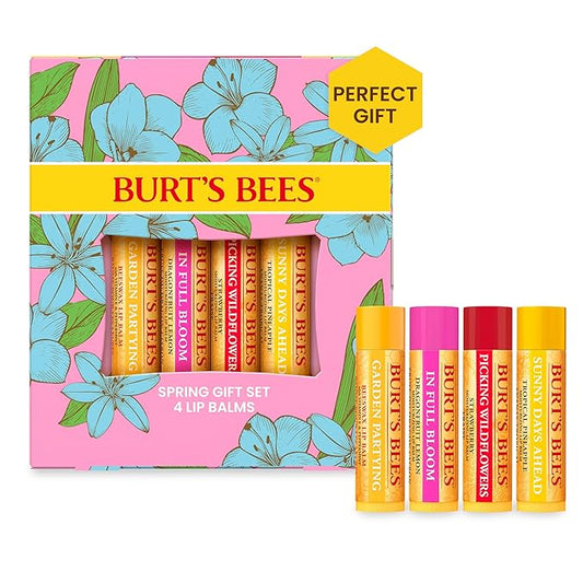 Burt's Bees Gifts Ideas - In Full Bloom Lip Balm Set, Original Beeswax, Dragonfruit Lemon, Tropical Pineapple & Strawberry, Natural Origin Lip Treatment, 4 Tubes, 0.15 oz.-Velvo Beauty
