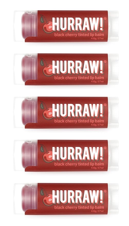 Hurraw! Black Cherry Tinted Lip Balm, 5 Pack: (Sheer Red Tint) Organic, Certified Vegan, Cruelty and Gluten Free. Non-GMO, 100% Natural Ingredients. Bee, Shea, Soy and Palm Free. Made in USA-Velvo Beauty