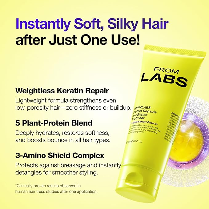 Protein Capsule Hair Repair Treatment, 3-Minute Keratin Hair Mask & Deep Conditioner for Damaged, Repair & Strengthen, Instant Detangling, Anti-Frizz, Low-pH, Fine-Hair Safe, 6.76 fl oz-Velvo Beauty