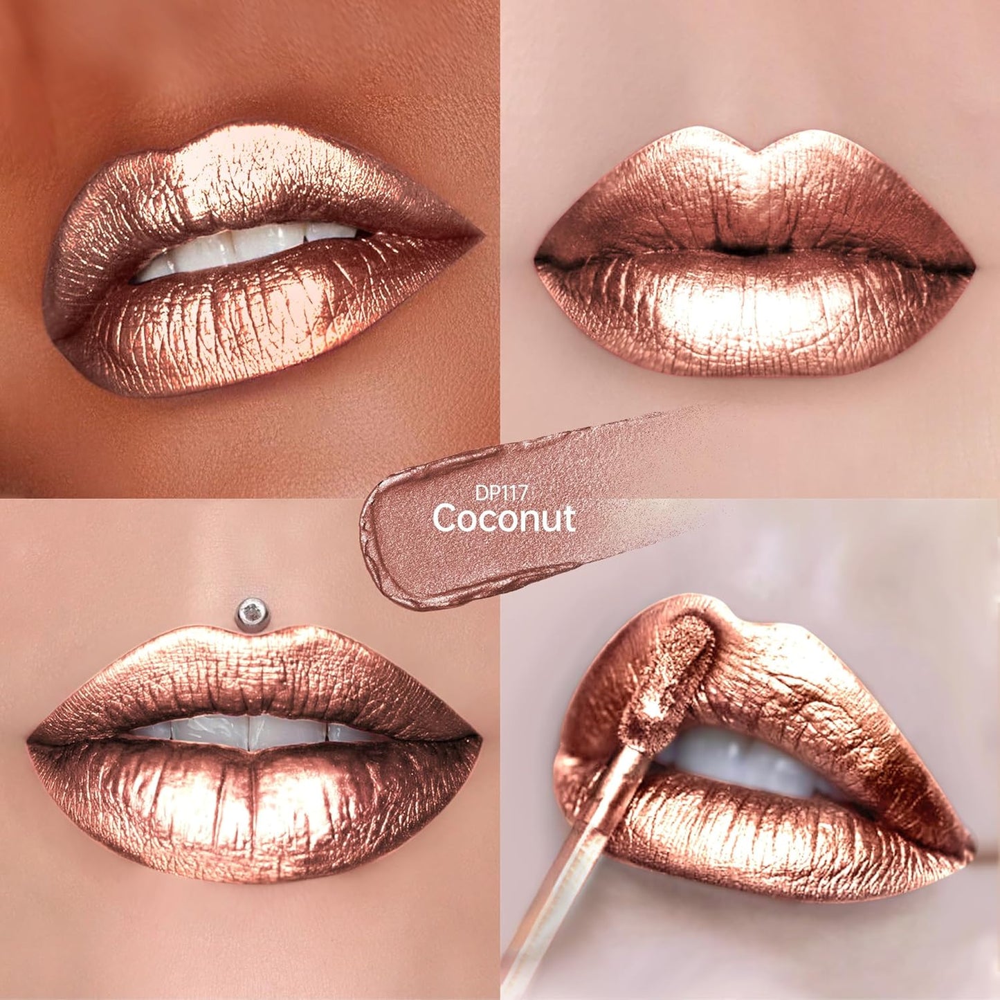 Nude Lipsticks for Women Metallic Lipstick Long Lasting Non Stick Cup Lip Gloss, Shimmer Lightweight Hydrating Full Coverage Lip Color, DP117 Coconut-Velvo Beauty