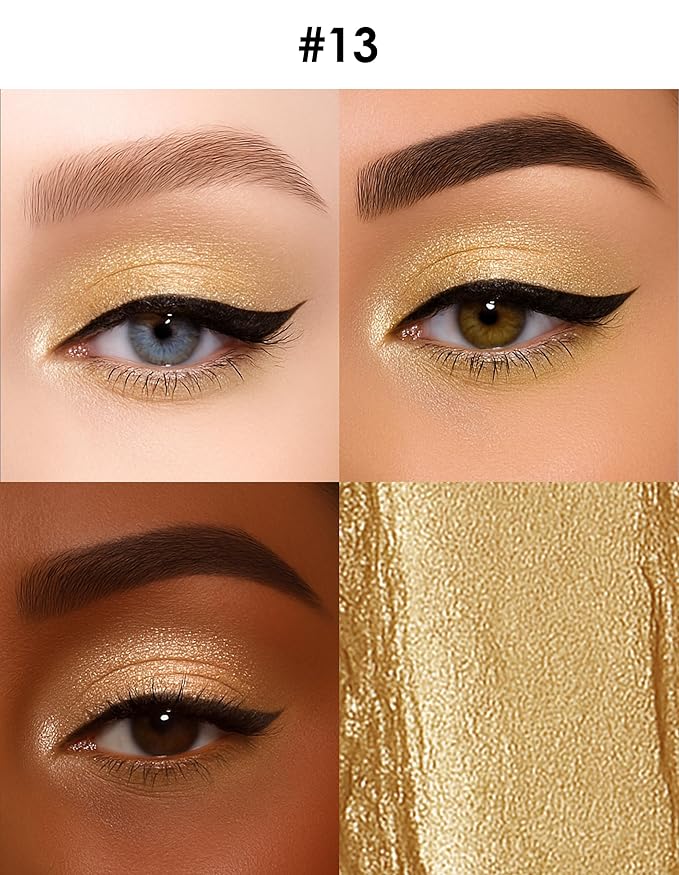 Erinde Shimmer Cream Eyeshadow Stick, Long Lasting Metallic Eye Shadow Sticks, Waterproof Creamy Glitter Eyeshadow Pencil, High Pigmented Blendable Neutral Eye Makeup, 13 Warm Gold Shimmer-Velvo Beauty