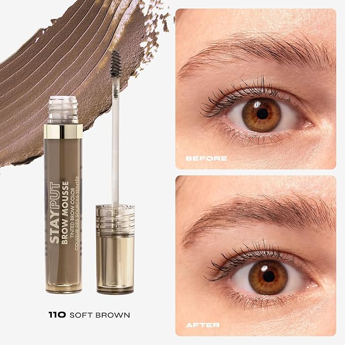 Milani Brow Tint- Stay Put Tinted Brow Mousse, Nourishing, High-Pigment infused with Shea Butter, Jojoba Seed Oil & Panthenol Vitamin B5 - Soft Brown-Velvo Beauty