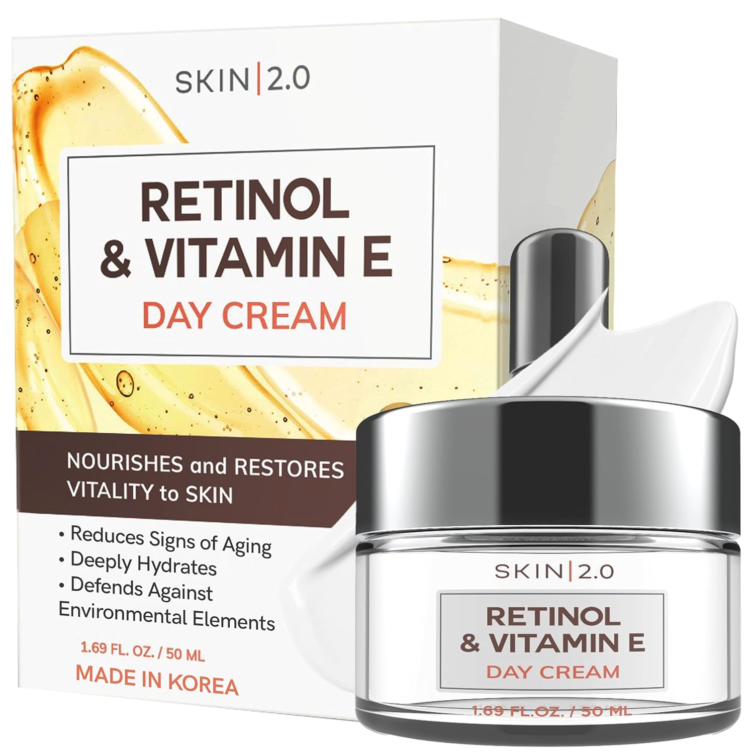 Retinol & Vitamin E Face Moisturizer - Dermatologist Tested, Hydrating, Restores Sun-Damaged Skin, Anti-Aging - Reduces Acne Scars, Clean Beauty, Cruelty-Free Korean Skincare - 1.69 Fl oz-Velvo Beauty