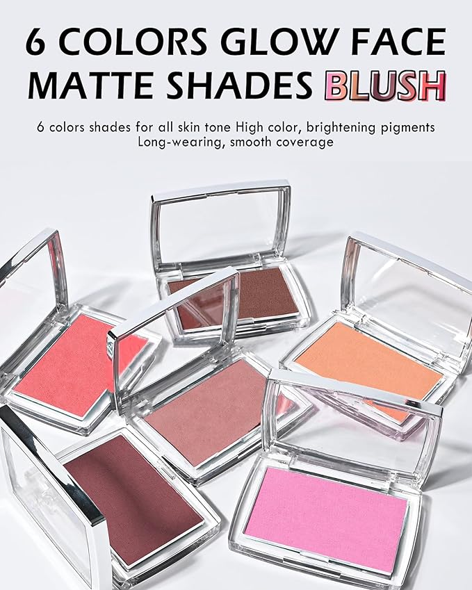 Powder Blush Palette, Matte Powder Makeup Blush for Cheeks, Natural Glow Face Blush Contour Palette, Lightweight, Smooth, Highly Pigmented Buildable Color, Long-lasting All-Day Face Enhancing -#Coral-Velvo Beauty