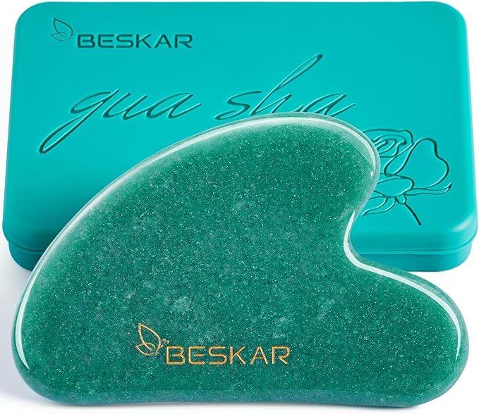 BESKAR Gua Sha Facial Tools, Natural Jade Stone Guasha Massager for Jawline Sculpting, Tighten Face Skin and Reduce Wrinkles, Face Eyes Body Neck Massage Tool, Skin Care Gift-Velvo Beauty