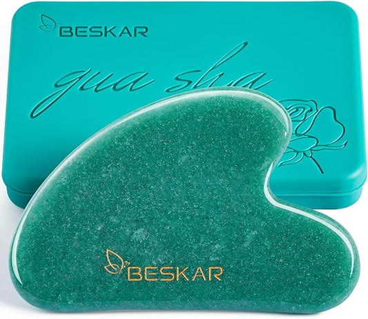 BESKAR Gua Sha Facial Tools, Natural Jade Stone Guasha Massager for Jawline Sculpting, Tighten Face Skin and Reduce Wrinkles, Face Eyes Body Neck Massage Tool, Skin Care Gift-Velvo Beauty