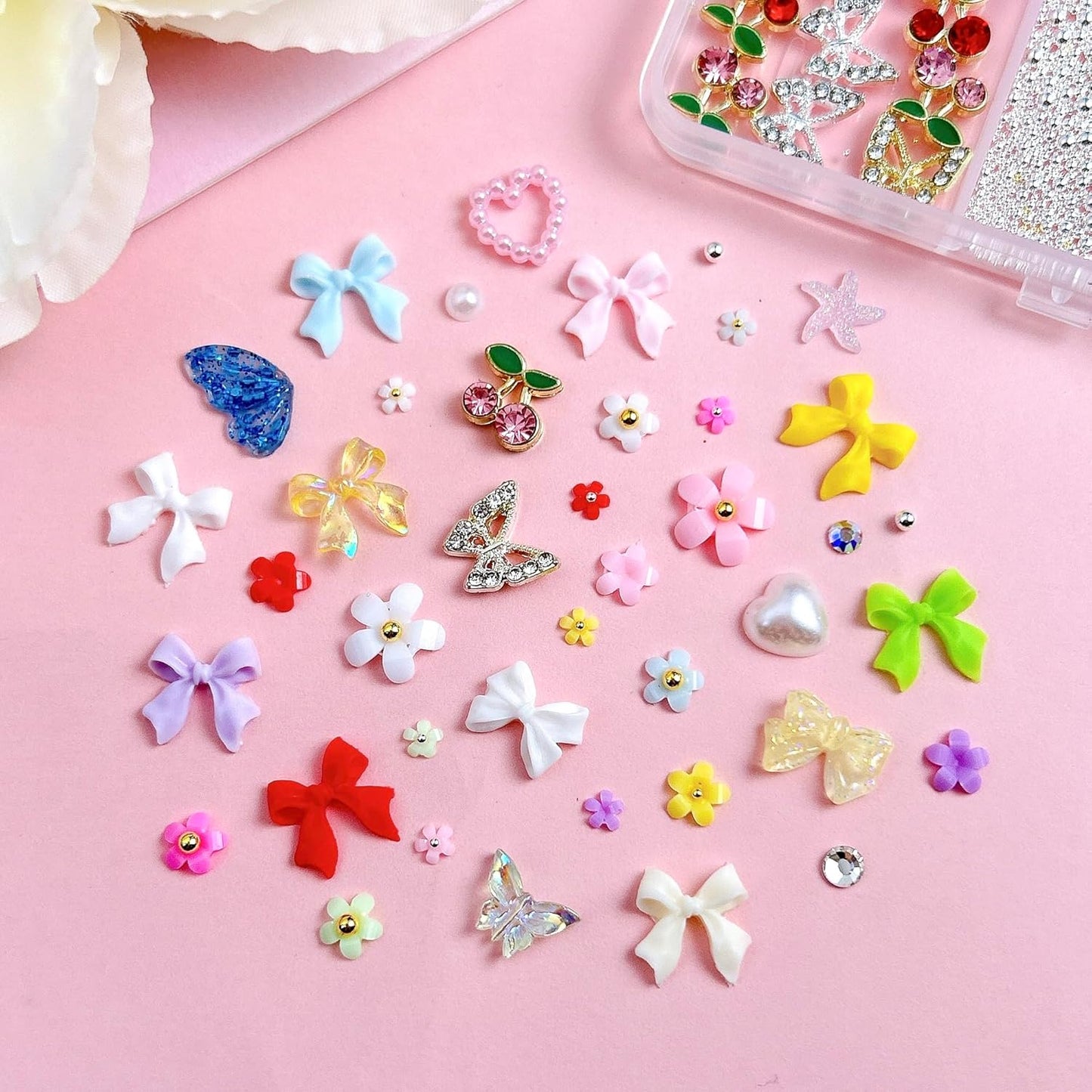 3D Colorful Flower Nail Charms, Flatback Pearl Bow Nail Charms and Gems, Alloy Cherry Butterfly Charms for Nails Design, Gold Caviar Beads Nail Rhinestones Manicure Charms for Practical DIY Tools-Velvo Beauty