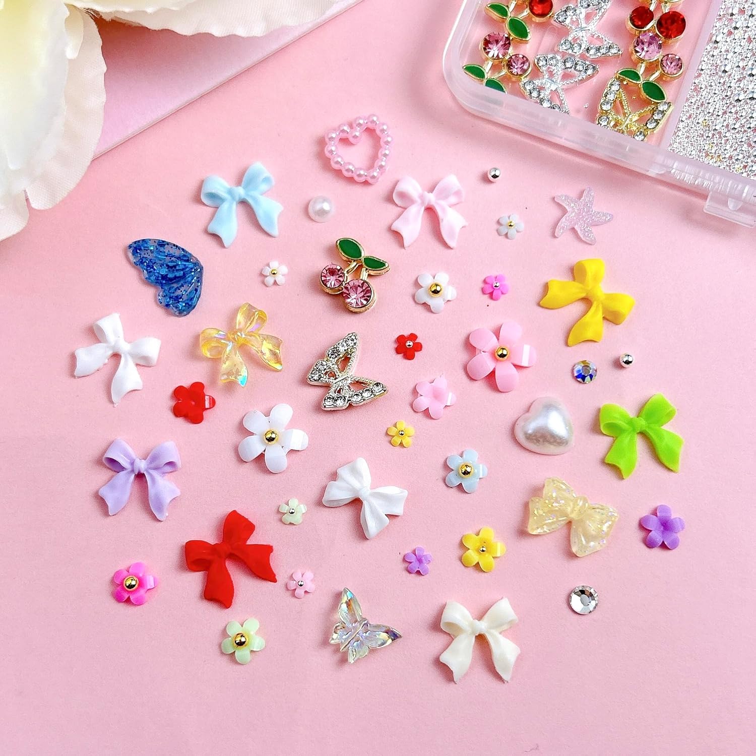 3D Colorful Flower Nail Charms, Flatback Pearl Bow Nail Charms and Gems, Alloy Cherry Butterfly Charms for Nails Design, Gold Caviar Beads Nail Rhinestones Manicure Charms for Practical DIY Tools-Velvo Beauty