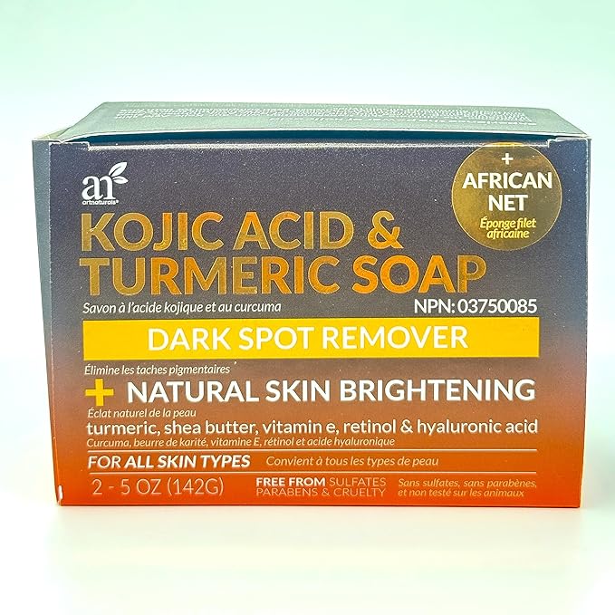 Kojic Acid Soap + African Net Sponge (2 pack X 142g Turmeric bars) Dark spot remover & Scars - Original Japanese Complex Vitamin C, Hyaluronic Acid, retinol, shea butter (Citrus)-Velvo Beauty