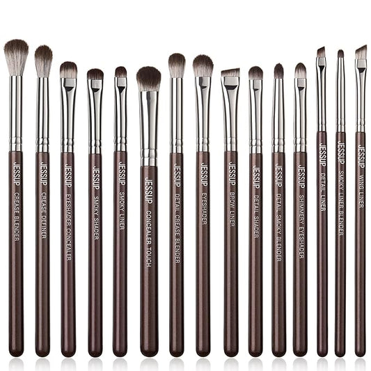 Jessup Eye Makeup Brushes Set Professional 15pcs Brown Eyeshadow Brush Eyebrow Concealer Eyeliner Blending Brush for Makeup Premium Synthetic Eye Brush Set, T499-Velvo Beauty