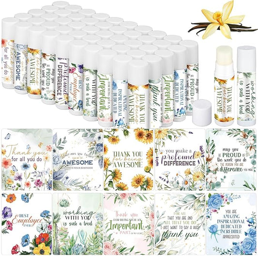 50 Pcs Inspirational Gifts Lip Balms in Bulk Motivational Small Thank You Gifts Wedding Bridal Baby Shower Party Favors Lip Balm for Women Teacher Nurses Coworkers Employees 10 Styles-Velvo Beauty