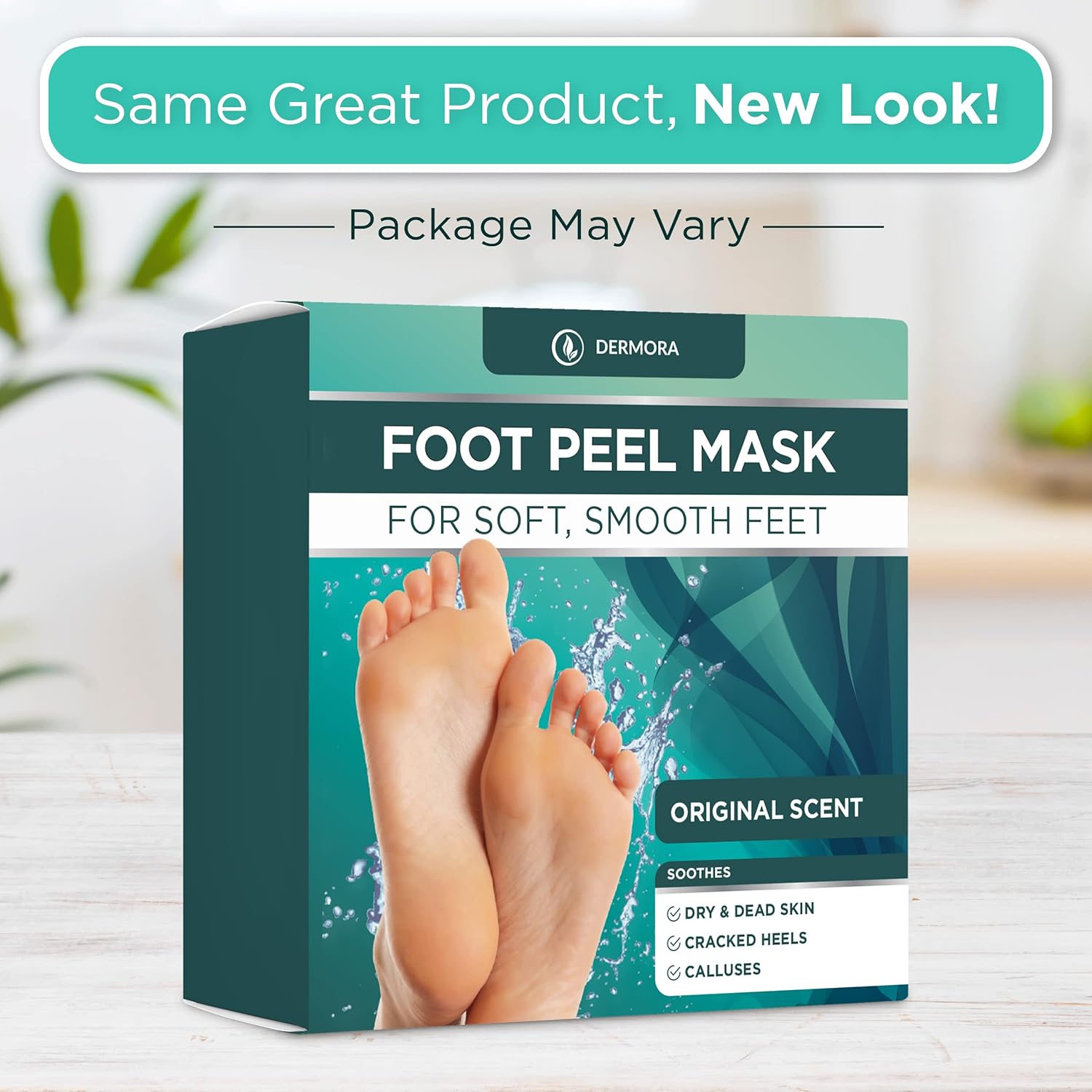 DERMORA Foot Peel Mask - 2 Pack of Regular Size Skin Exfoliating Foot Masks for Dry, Cracked Feet, Callus, Dead Skin Remover for Baby Soft Feet, Original Scent-Velvo Beauty