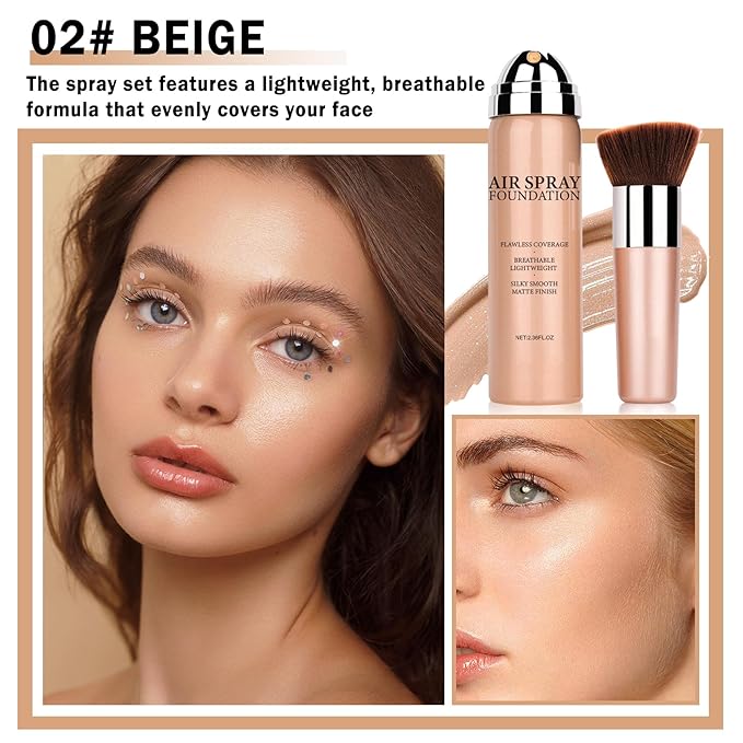 NVLEPTAP Airbrush Foundation Makeup Spray Silky Lightweight Full Coverage Foundation Face Air Cushion Foundation Set with Soft Makeup Brush - 02 Beige-Velvo Beauty
